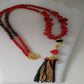 Red Coral and Crystal Long Necklace