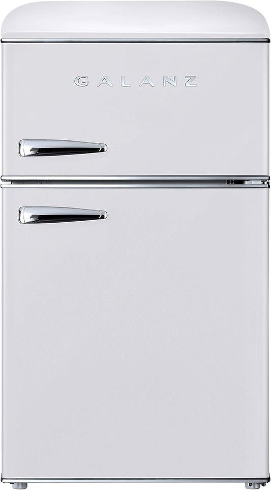 Galanz GLR31TWEER Retro Compact Refrigerator, Mini Fridge with Dual Doors, Adjustable Mechanical Thermostat with True Freezer, White, 3.1 Cu FT