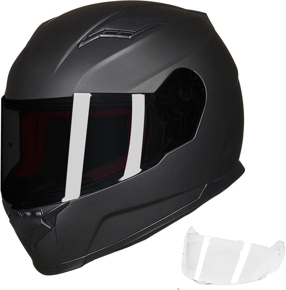 ILM Motorcycle Full Face Helmet for Adults Men Anti-Fog Pinlock Shield Street Bike Snowmobile Helmets DOT Model-817 (Matte Black,L)