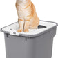 Rectangular Cat Litter Box with Catching Lid - Medium - Top Entry Stylish Enclosed Kitty Dog Proof Box, Litiere Pour Chat Bac - Gray/White