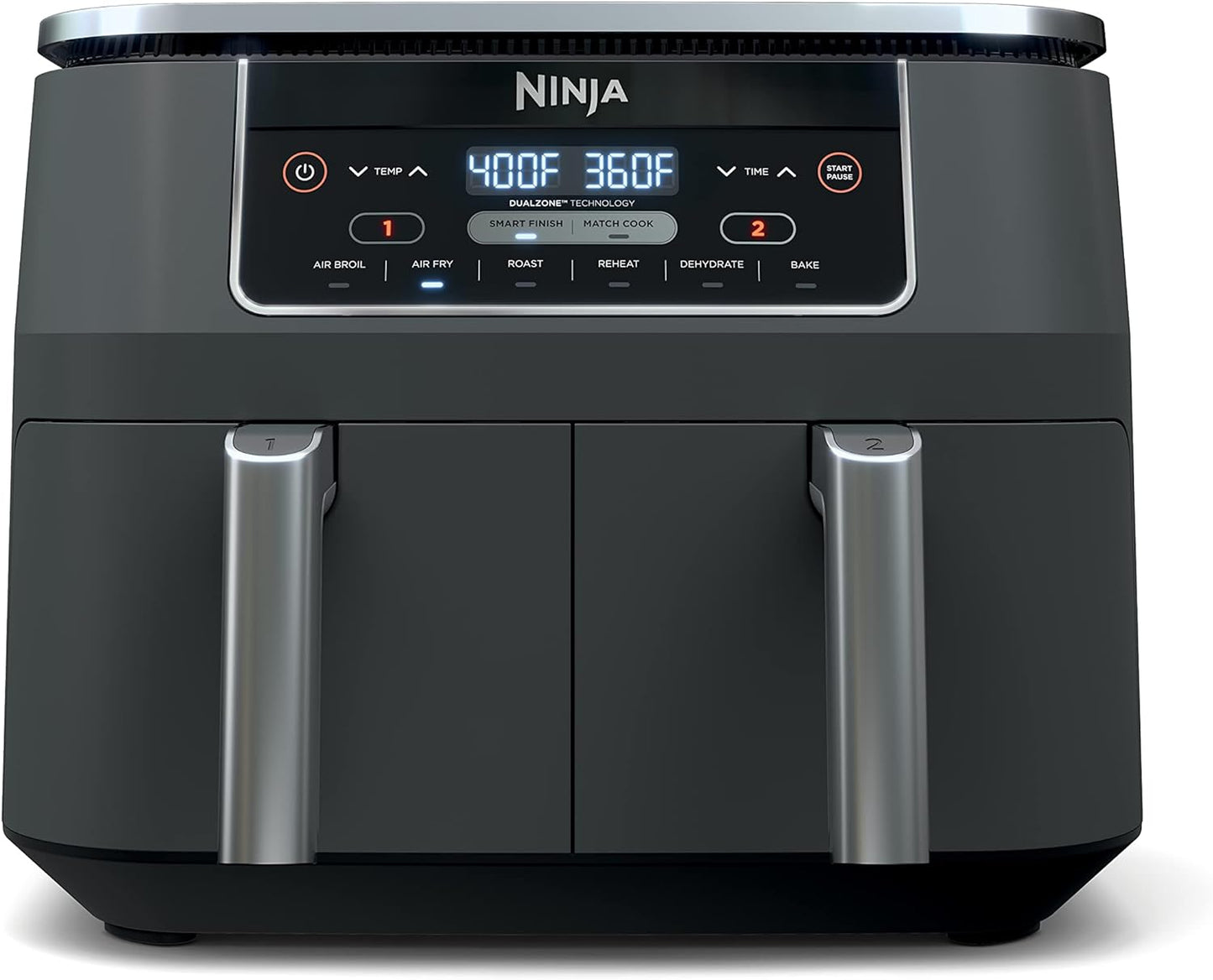 Ninja Foodi 6-in-1 8-qt. (7.6L) 2-Basket Air Fryer DualZone Technology, Match Cook & Smart Finish to Roast, Broil, Dehydrate & More for Quick, Easy Meals, Slate Grey (DZ201C), Open Box