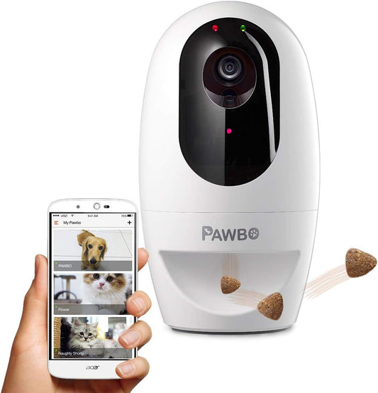 Pawbo+ Wireless Interactive Pet Camera - HD Wifi Dog Camera with Treat Dispenser - Laser Pointer Game for Cat and Dog - Two Way-Talk - Remotely via Pawbo Life APP