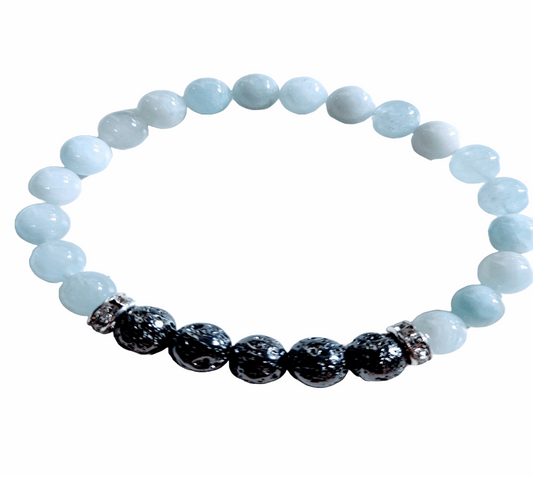 Gemstone Bracelet / Aquamarine & Lava Rock