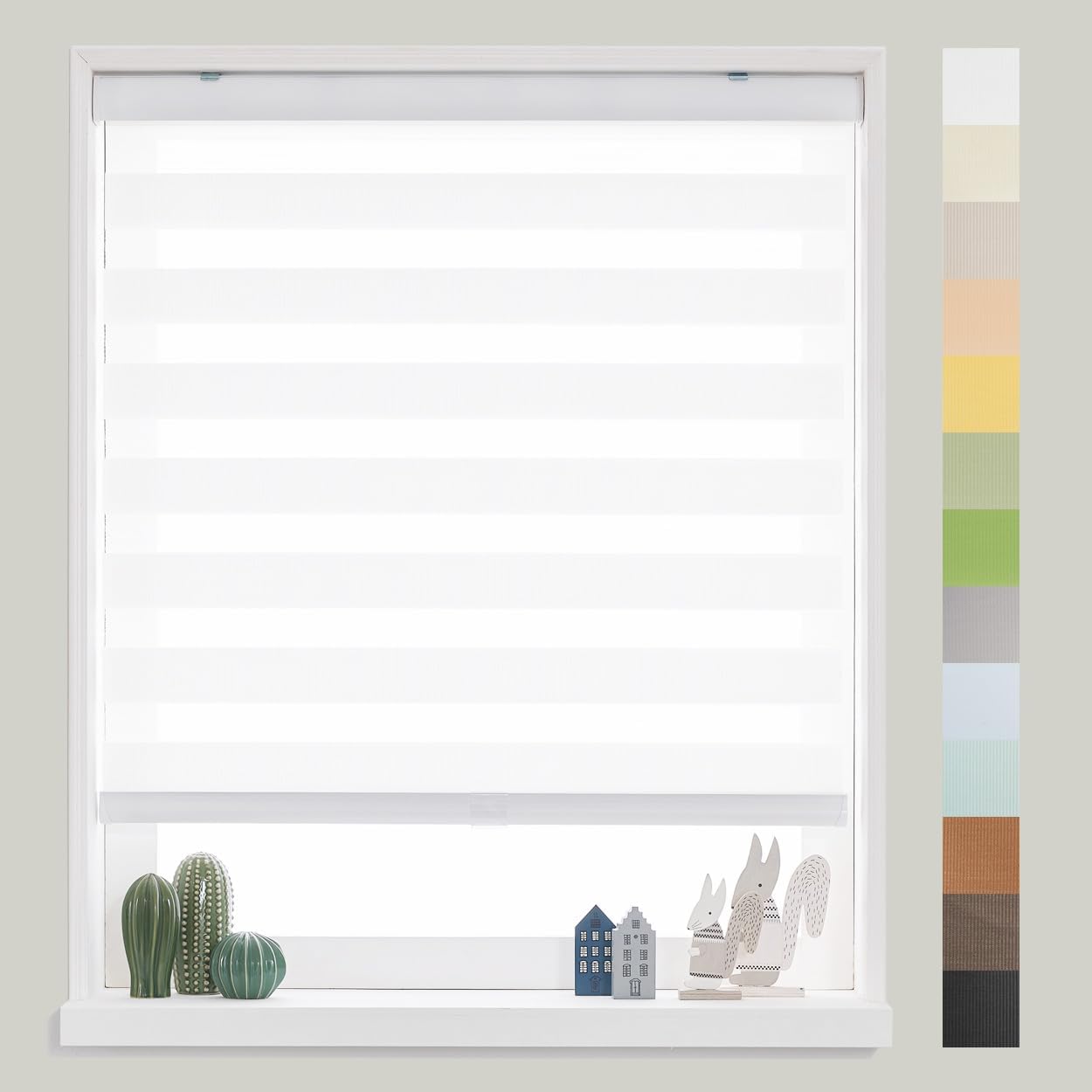 FOIRESOFT Standard Cordless Custom Zebra Roller Shades and Blinds [Basic, White, W 42 x H 32 inch]