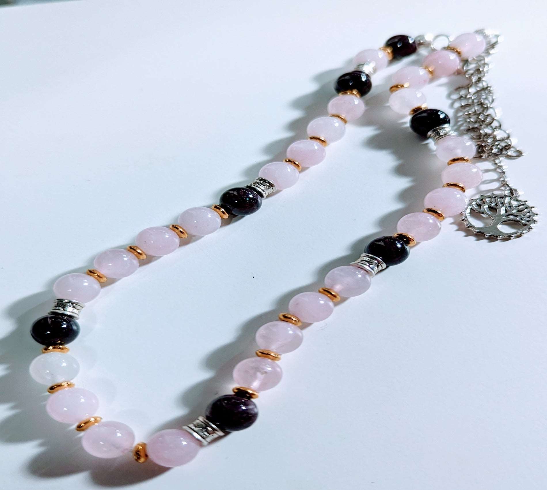 gemstones necklace/ Rose quartz and Garnet