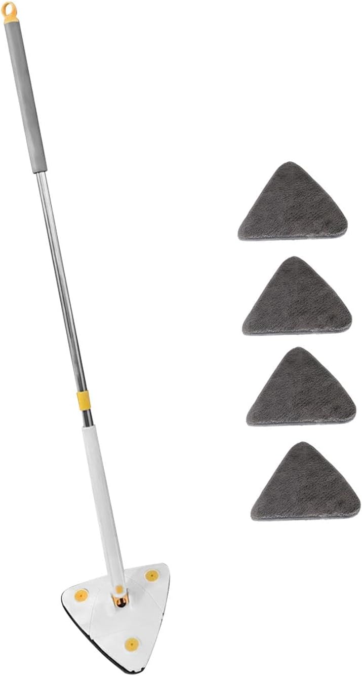 Triangular Wall Mop with Swivel Head for Effective Cleaning , White with 4 mops