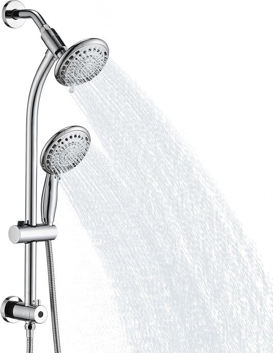 UCLIMAA High Pressure Shower Head with Handheld Shower, Drill-Free 3-Way Diverter, Adjustable Height Slide Bar Dual Shower Head Combo Set for Easy Reach, with 5ft Hose - Chrome